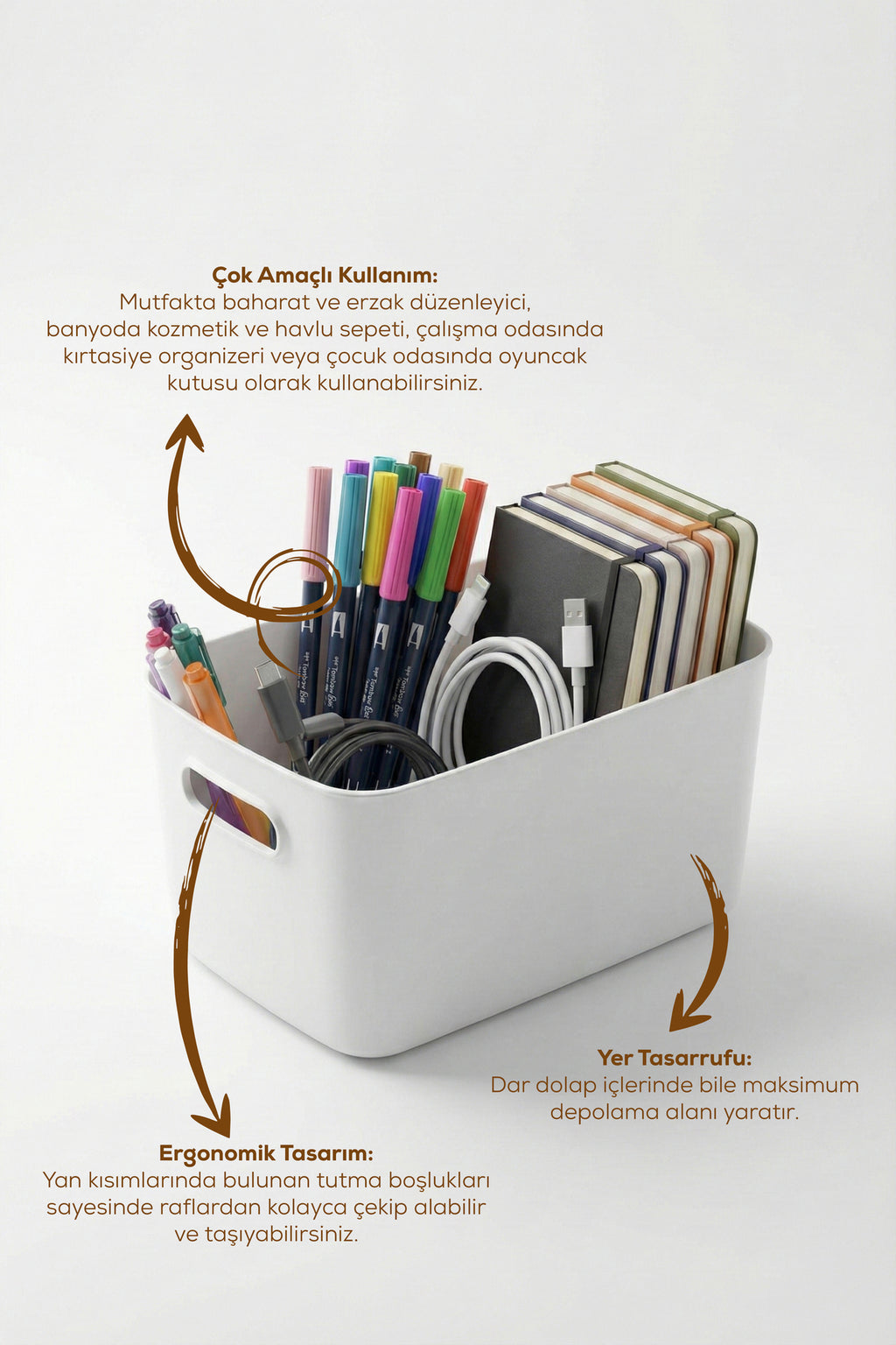 3'lü Düzenleyici Saklama Kutusu Beyaz - Mutfak, Banyo ve Makyaj Düzenleyici Organizer