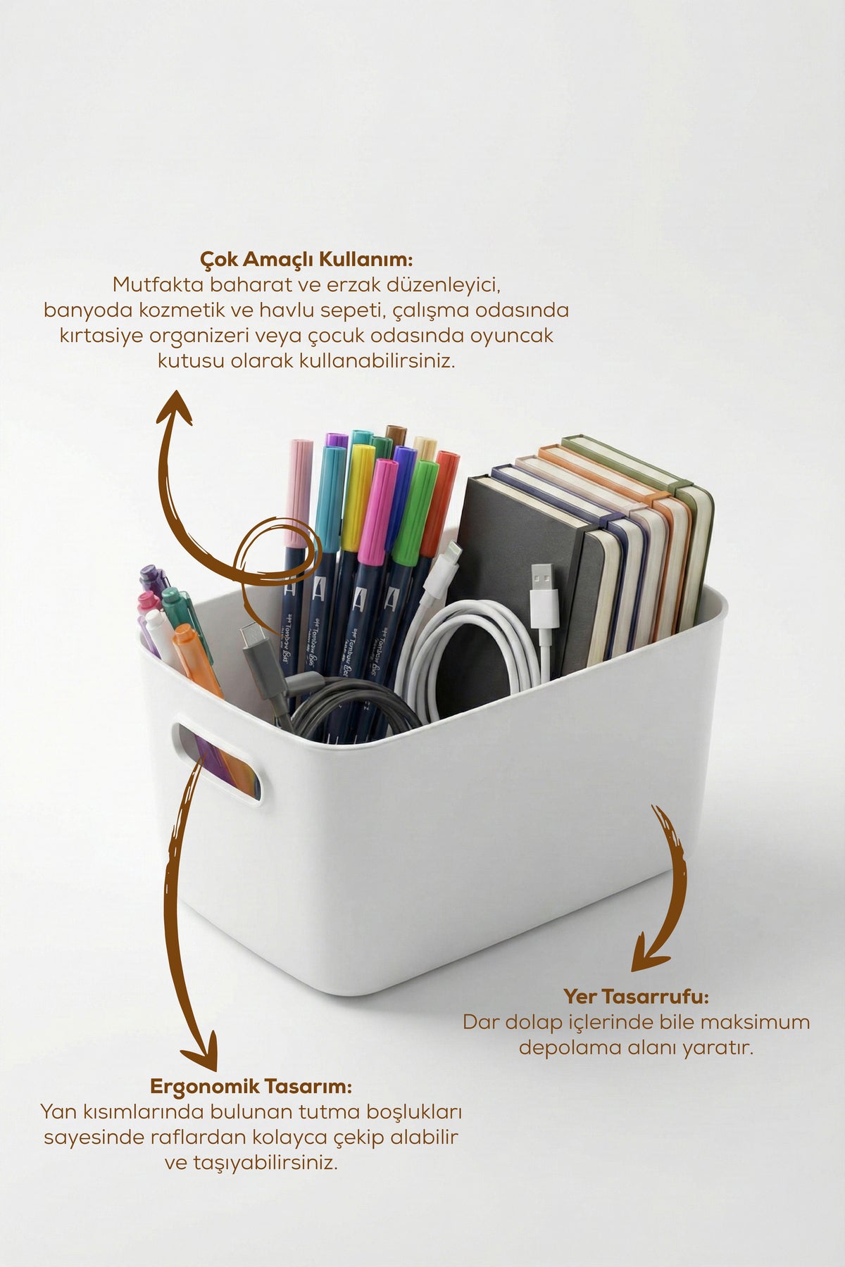 3'lü Düzenleyici Saklama Kutusu Beyaz - Mutfak, Banyo ve Makyaj Düzenleyici Organizer