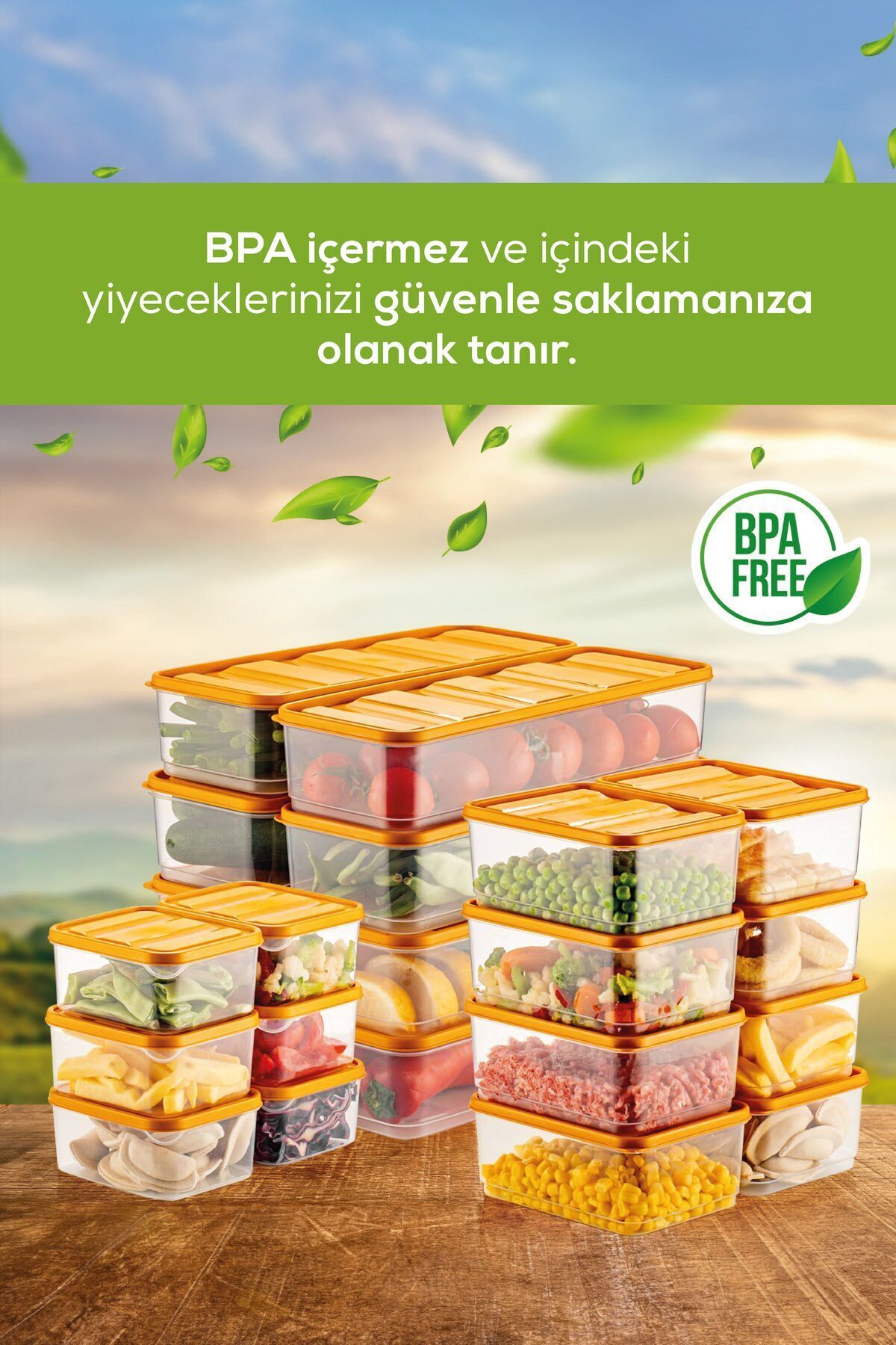 20'li Buzdolabı Düzenleyici Organizer Mikrodalgaya Uygun Difriz Saklama Kabı Turuncu
