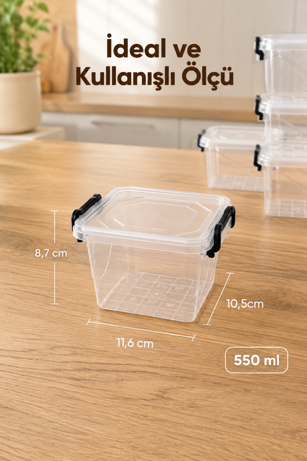 12'li Kilitli Kapak Saklama Kabı Seti 550 ml Şeffaf Kare Mikrodalga Uyumlu Saklama Kutusu