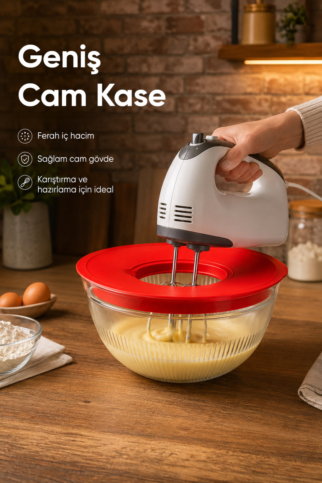 5 Lt Rendeli Mikser Kabı Çok Amaçlı Kapaklı Cam Kase Hazırlama Karıştırma Kabı