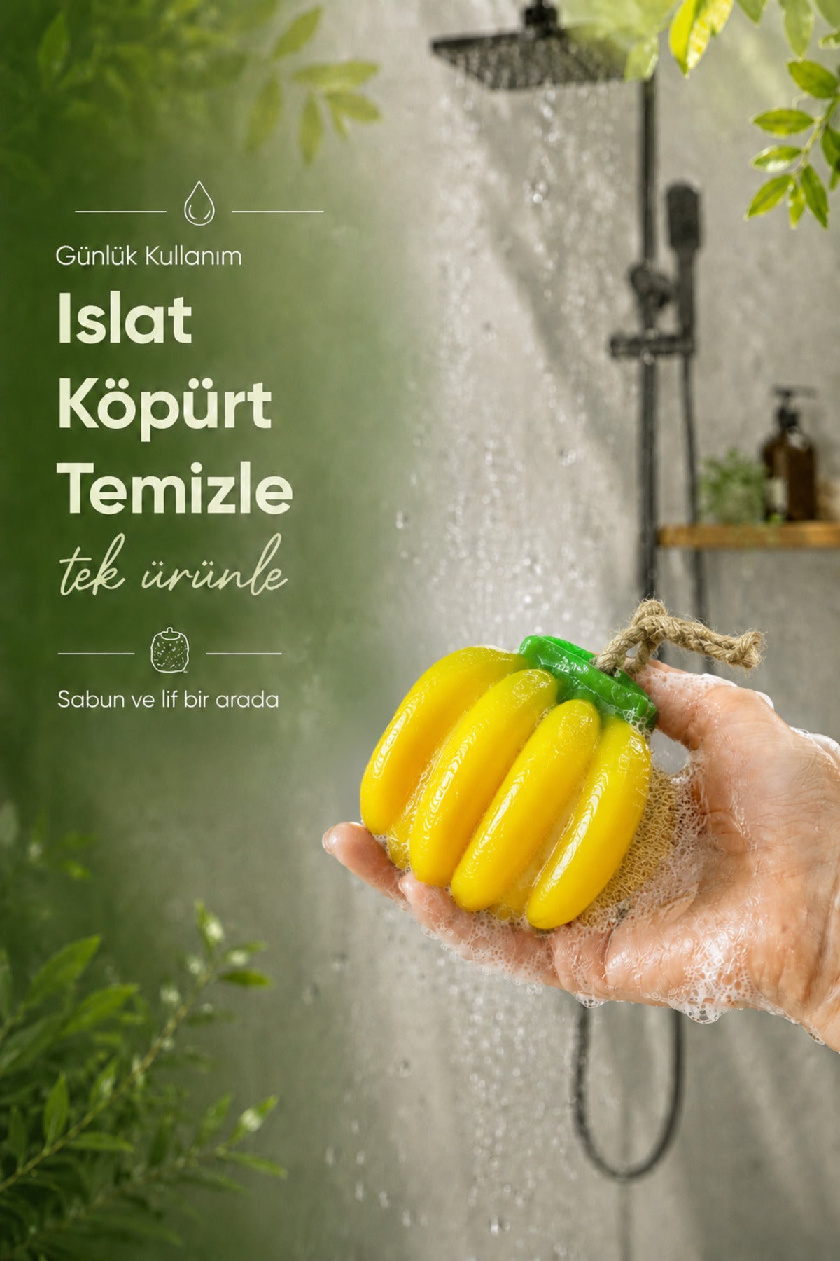 Muz Şekilli Lifli Katı Sabun 8x7,5x5 cm Peeling Etkili Asılabilir Dekoratif Banyo El Sabunu