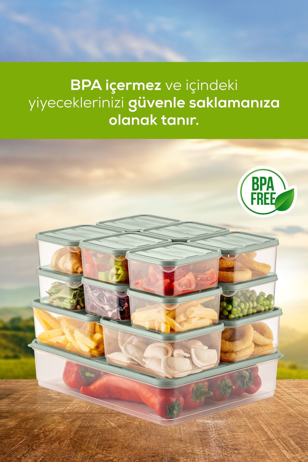 17'li Buzdolabı Düzenleyici Organizer Mikrodalgaya Uygun Difriz Saklama Kabı Mint