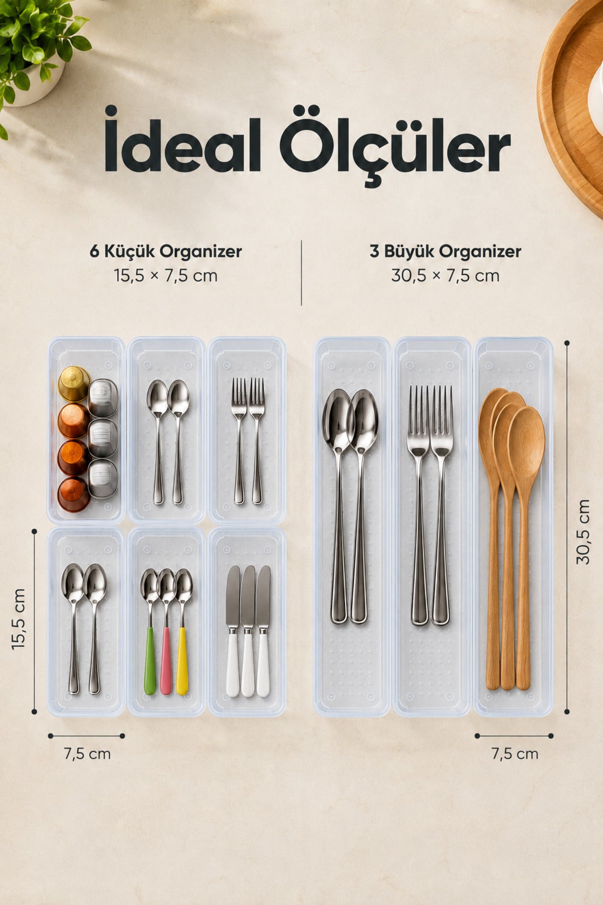 9'lu Modüler Şeffaf Kaşıklık Seti Çekmece İçi Mutfak Çatal Kaşık Bıçak Düzenleyici Organizer (3F6C)