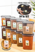 Renkli Etiketli 10lu Peggy Dikdörtgen Saklama Kabı Seti 5x(1500-1150 Ml) Antrasit