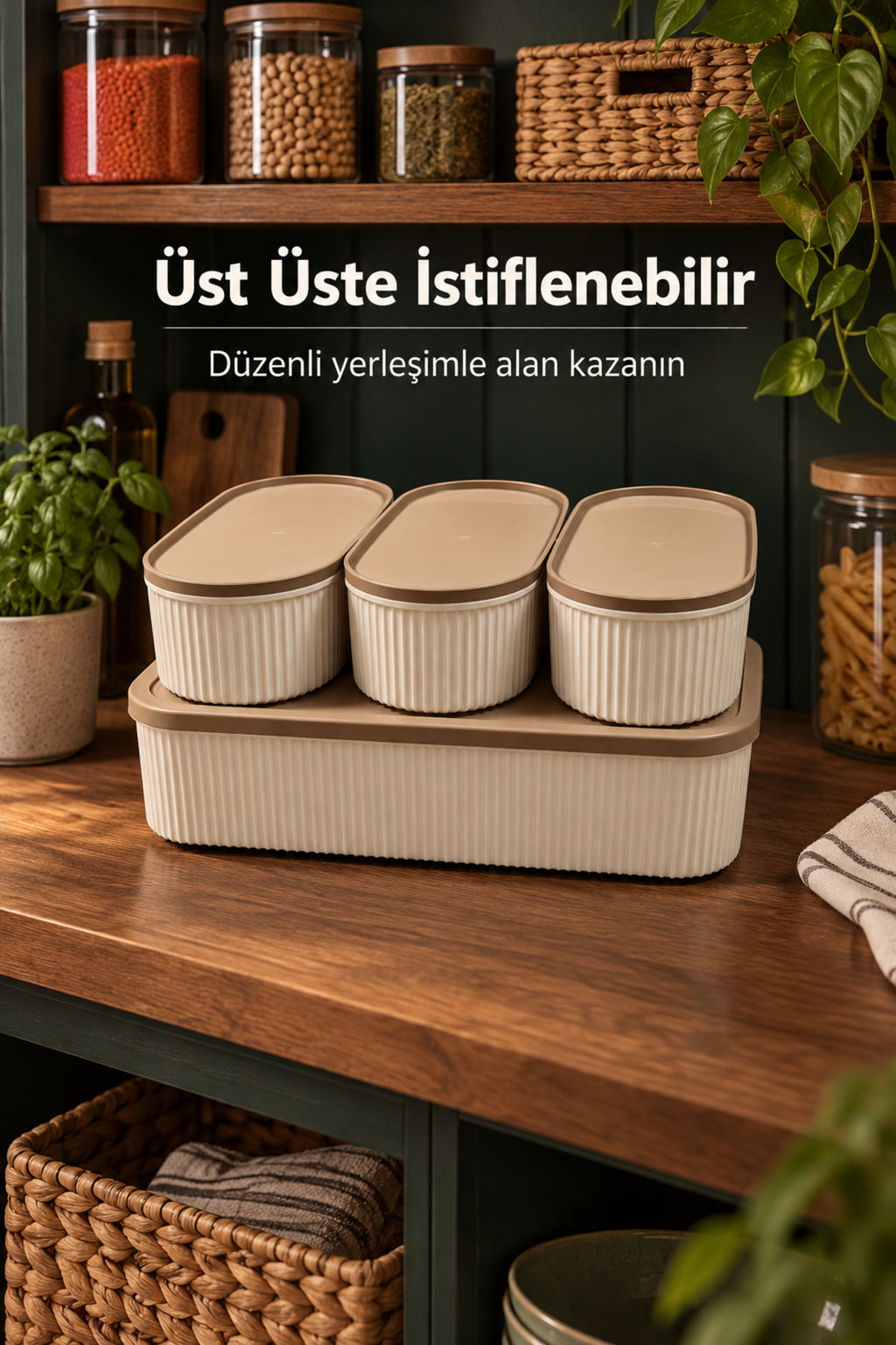 4'lü 3x1100 ml 1x5500 ml Saklama Kabı Seti Mutfak ve Buzdolabı Düzenleyici