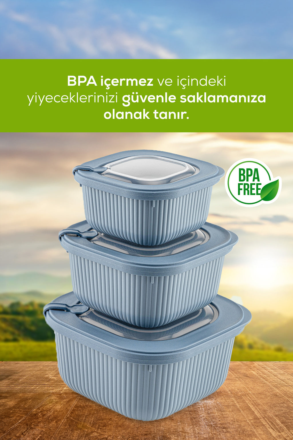 12'li 4x(600-1100-1800 ML) Mikrodalga Ve Difrize Uygun Vip Kapaklı Özel Saklama Kabı Seti Mavi