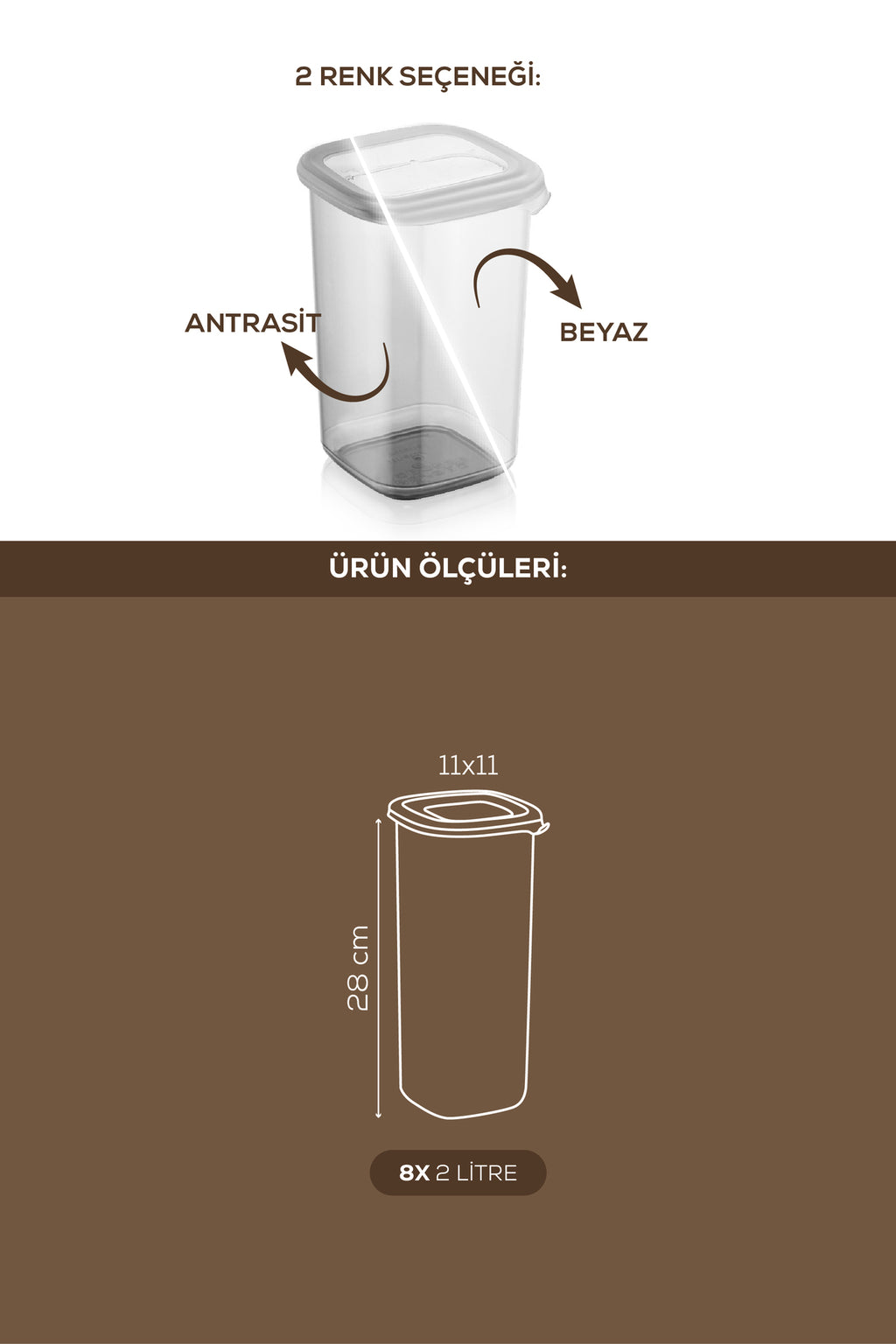 Etiketli 8'li 2 Litre Bakliyat ve Baharat Saklama Kabı Beyaz