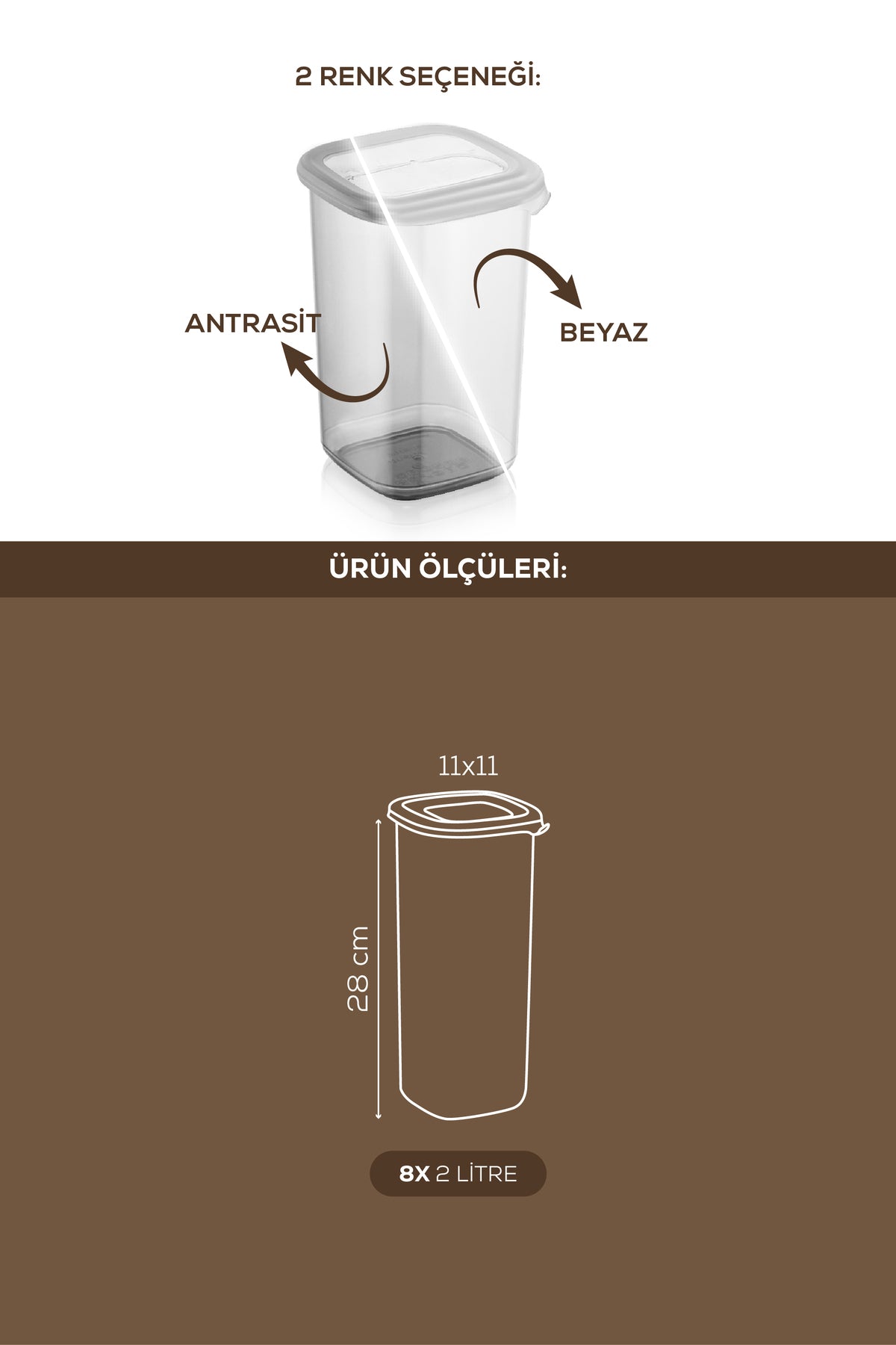 Etiketli 8'li 2 Litre Bakliyat ve Baharat Saklama Kabı Beyaz