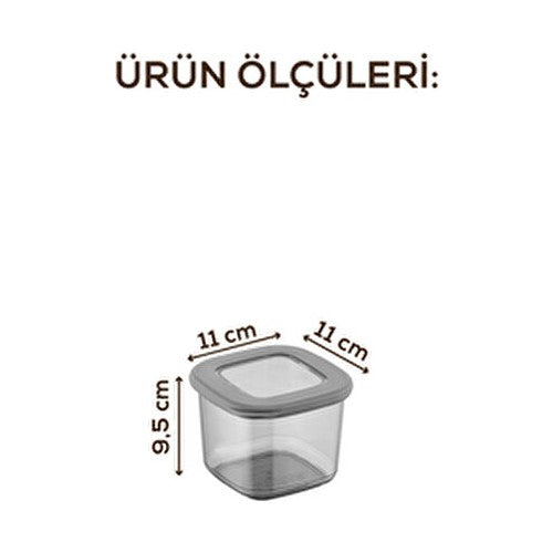 Etiketli Siyah Kaşıklı Foly Kare Erzak Saklama Kabı Seti 18li 0,55 Küçük Boy Antrasit