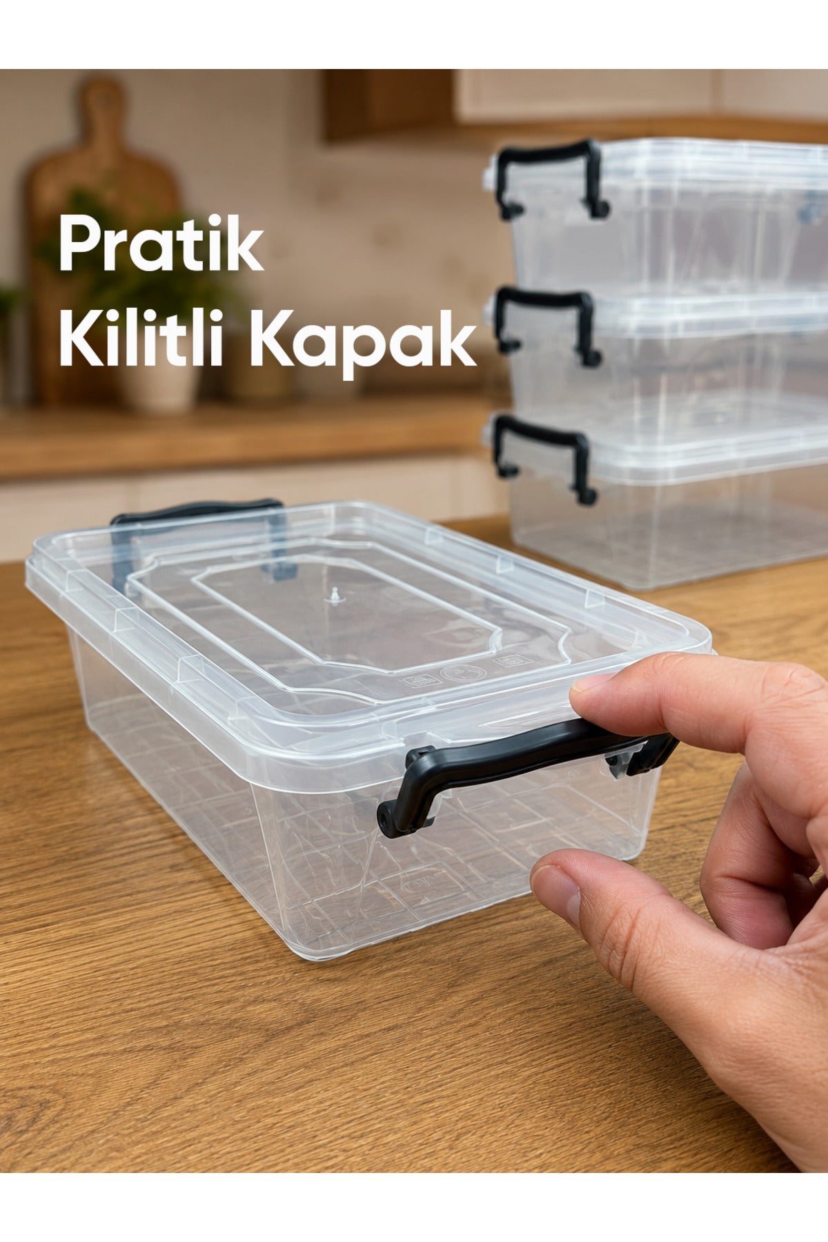 8'li Kilitli Kapak Saklama Kabı Seti 1,2 Lt Şeffaf Dikdörtgen Mikrodalga Uyumlu Saklama Kutusu