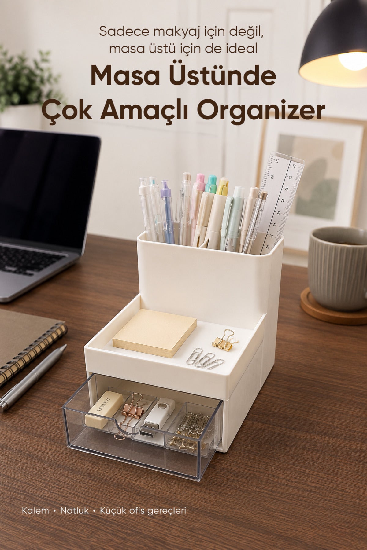 Tek Çekmeceli 2 Bölmeli Organizer Makyaj Kozmetik Masaüstü Düzenleyici Çok Amaçlı Saklama Kutusu