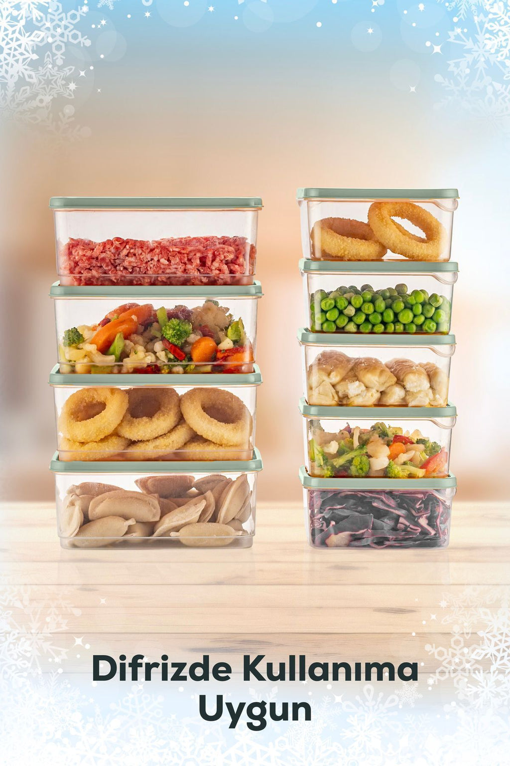 10'lu Buzdolabı Düzenleyici Organizer Mikrodalgaya Uygun Difriz Saklama Kabı Mint