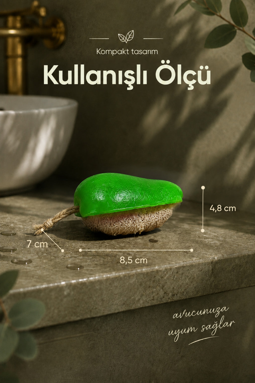 Yeşil Elma Şekilli Kabak Lifli Sabun 8,5x7x4,8 cm Peeling Etkili Asılabilir Dekoratif Banyo El Sabunu