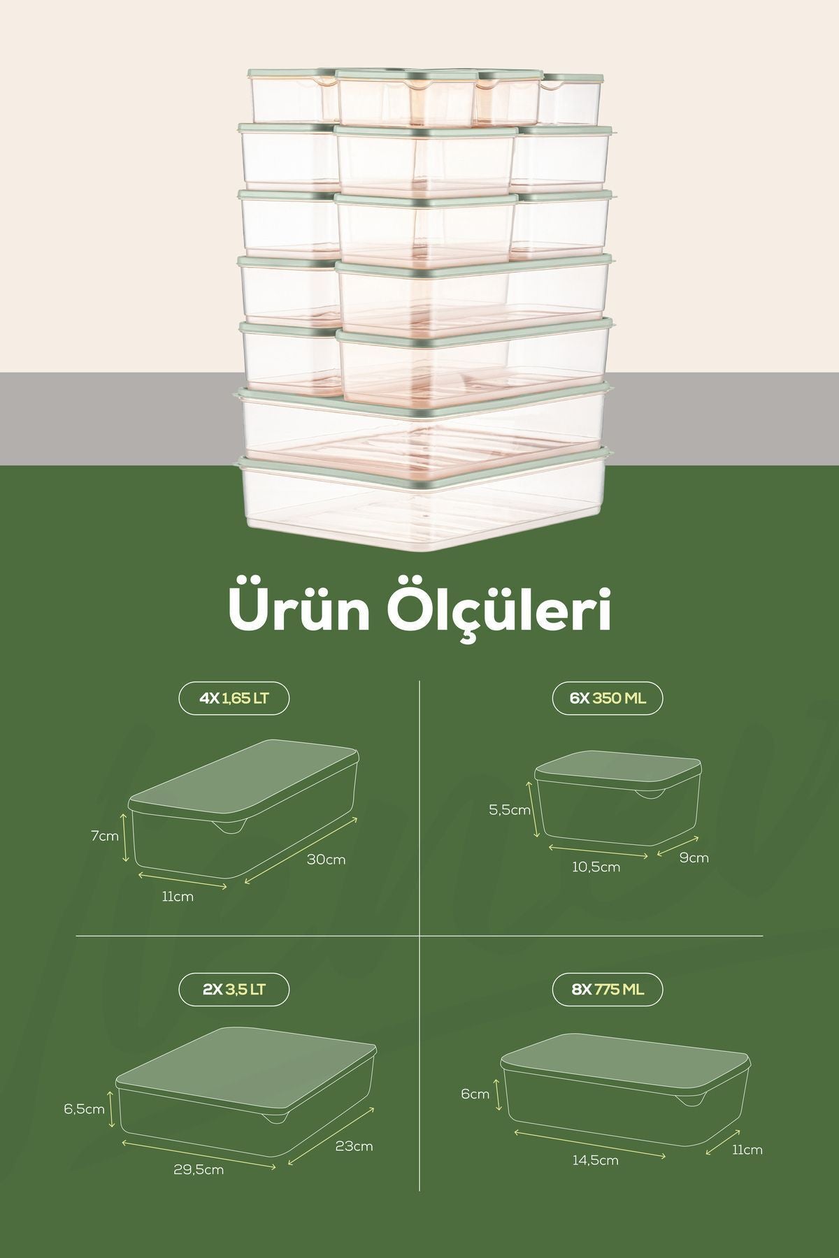 20'li Buzdolabı Düzenleyici Organizer Mikrodalgaya Uygun Difriz Saklama Kabı Mint