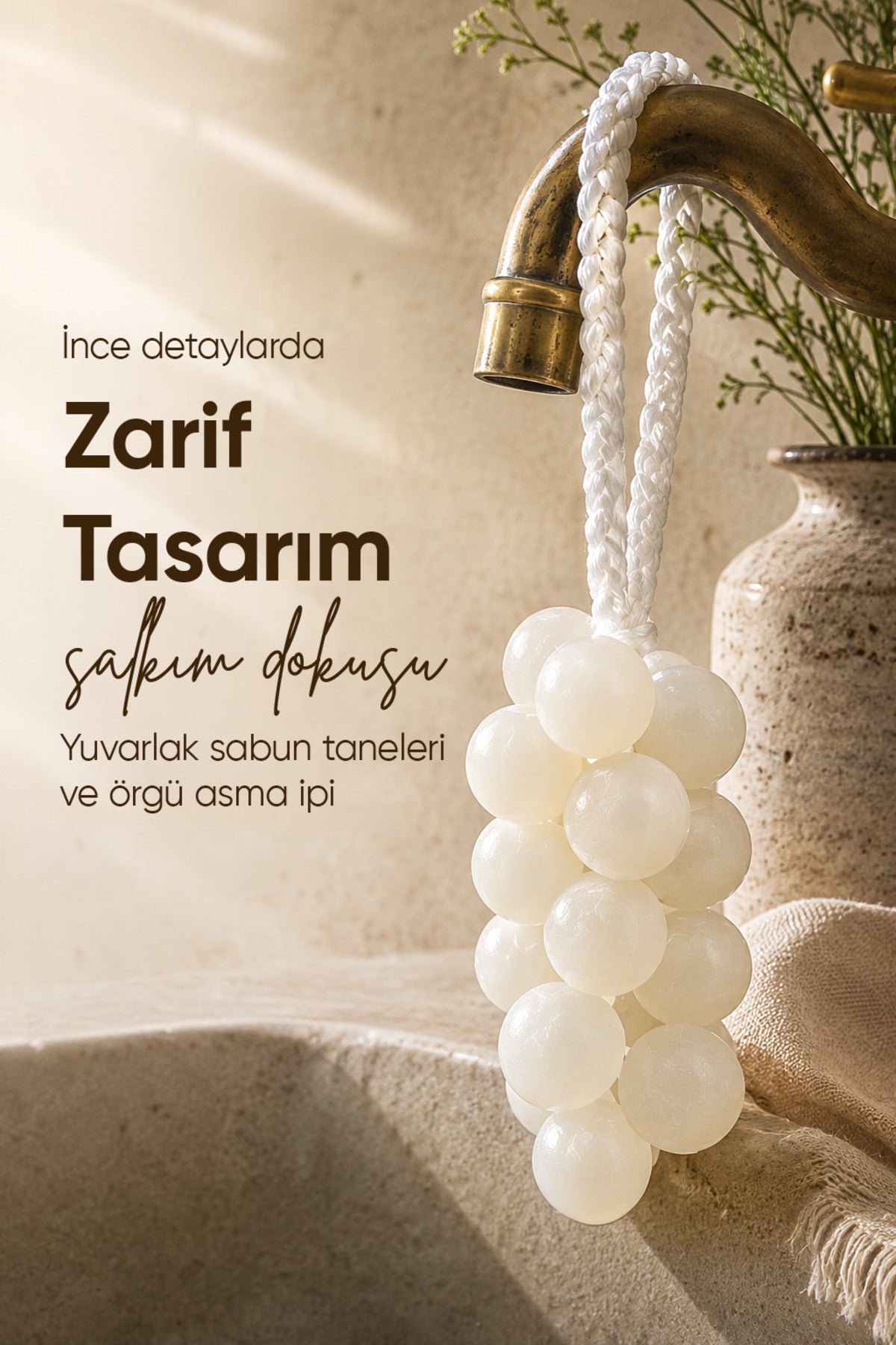 Beyaz Salkım Üzüm Şekilli Katı Sabun 7x22 cm Asılabilir Dekoratif Banyo El Sabunu