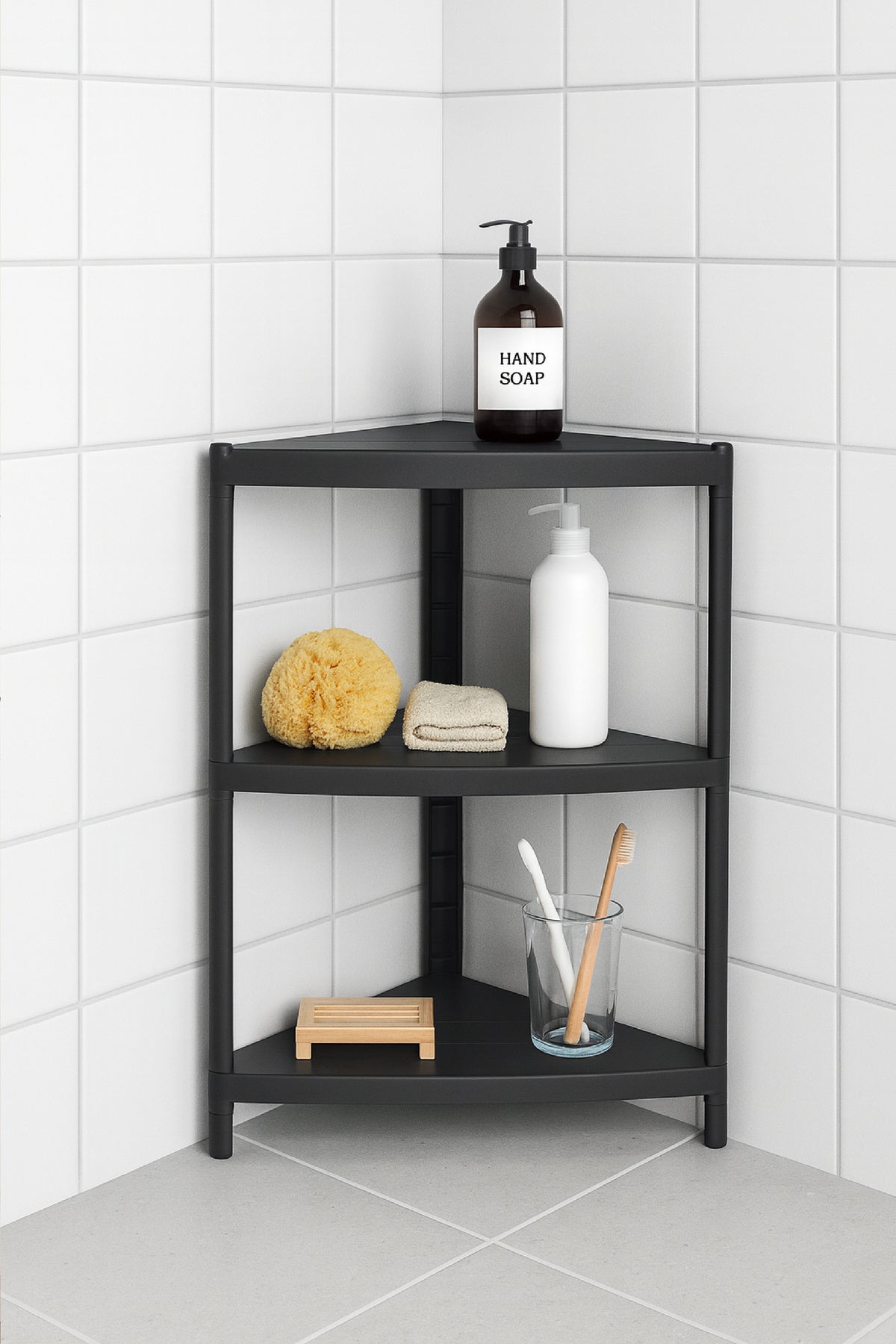 Köşe Tipi 3 Katlı Çok Amaçlı Mutfak ve Banyo Rafı Siyah