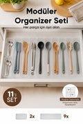 11'li Modüler Şeffaf Kaşıklık Seti Çekmece İçi Mutfak Çatal Kaşık Bıçak Düzenleyici Organizer (9F2C)