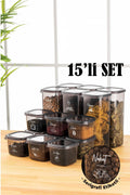 Beyaz Serigrafi Etiketli 15li Peggy Kare Erzak Saklama Kabı 9x(0,55 LİTRE) - 6x(1,75 LİTRE) Antrasit