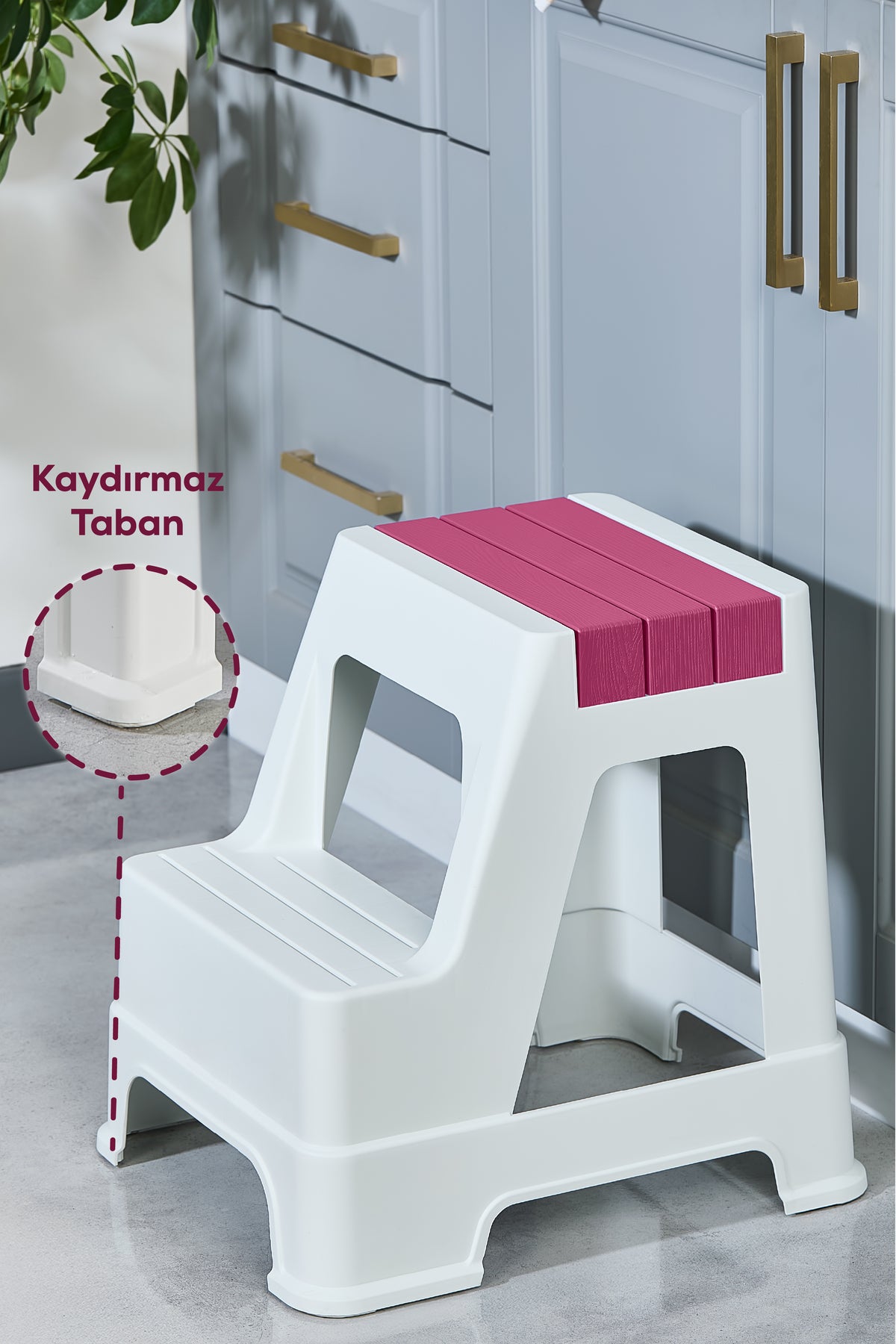 Plastik Basamaklı Tabure Pembe