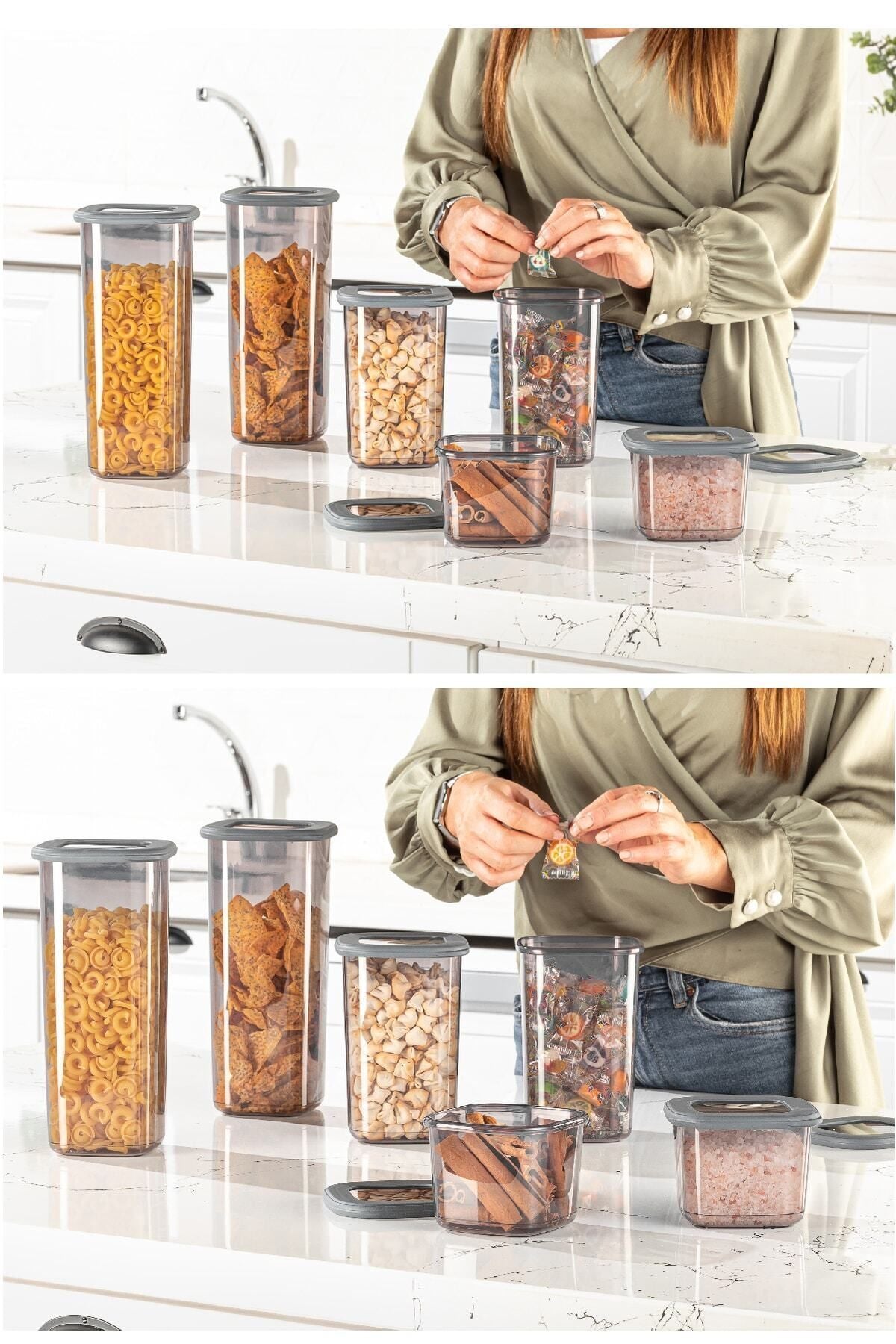 Foly Etiketli Kare Erzak Saklama Kabı 3'lü Set Orta Boy 3x(1,2 LİTRE)