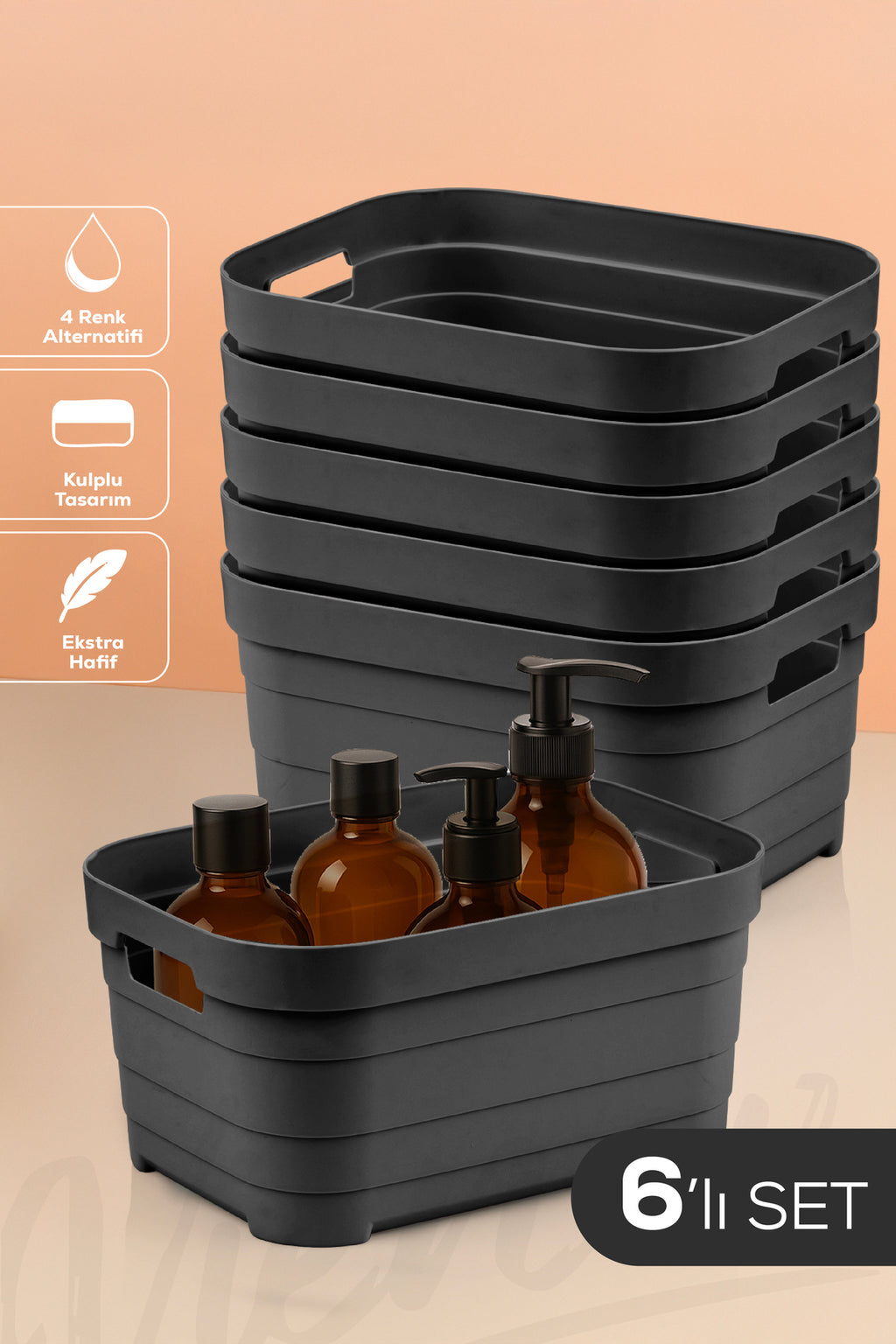 6'lı 3,8 Litre Saklama Kutusu Antrasit