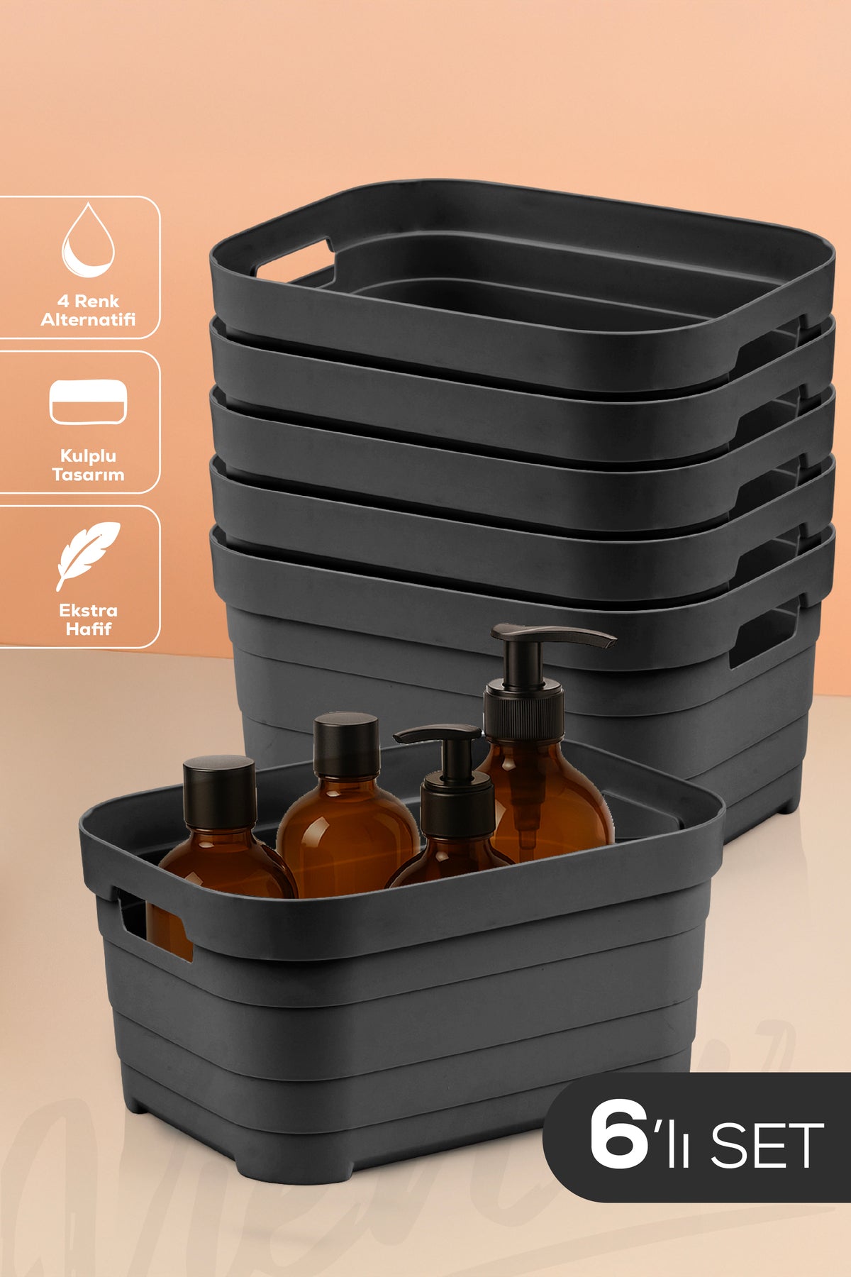 6'lı 3,8 Litre Saklama Kutusu Antrasit