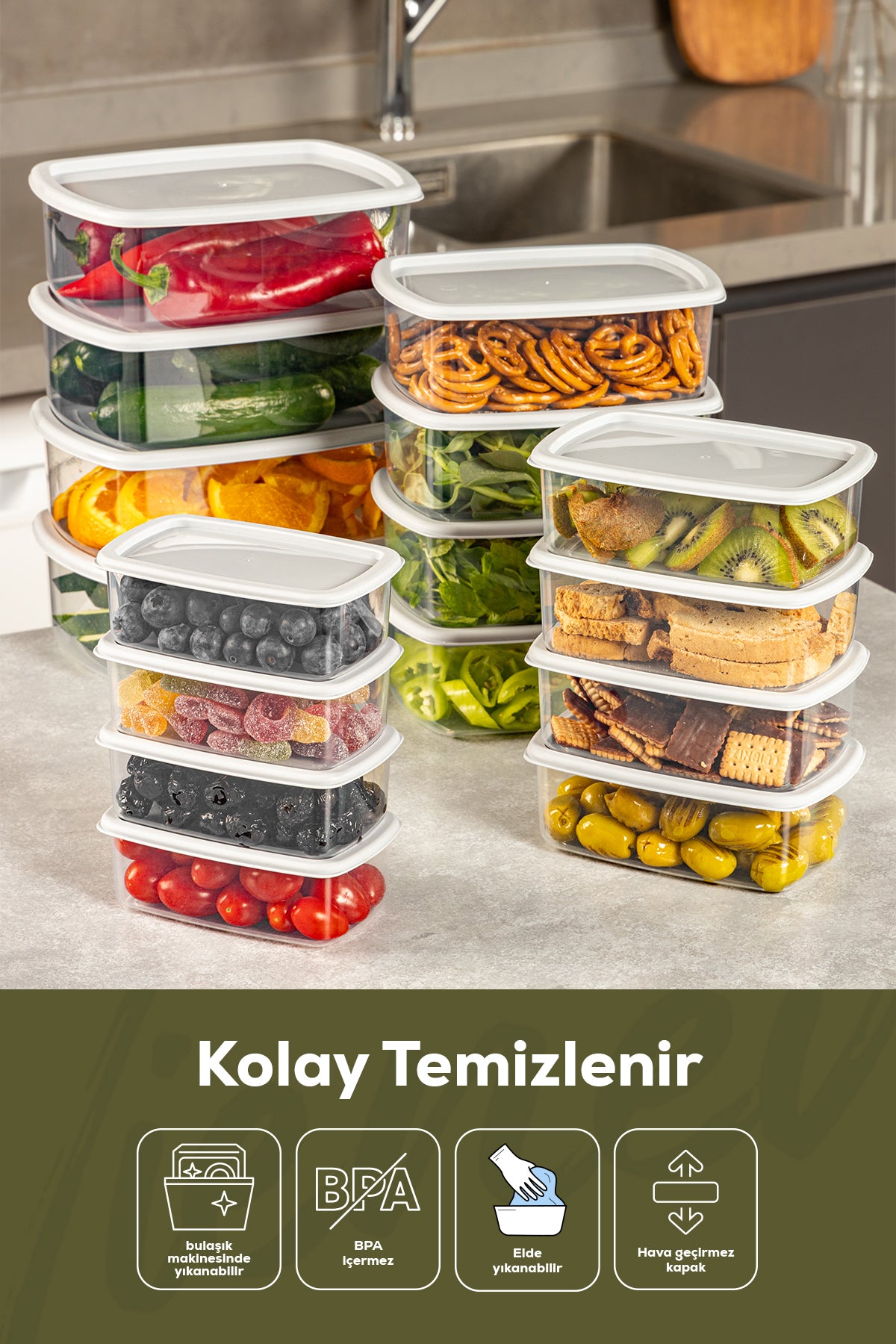 24'lü Hava Geçirmez Saklama Kabı Seti Gri 6x(250-500-750-1200 ML)