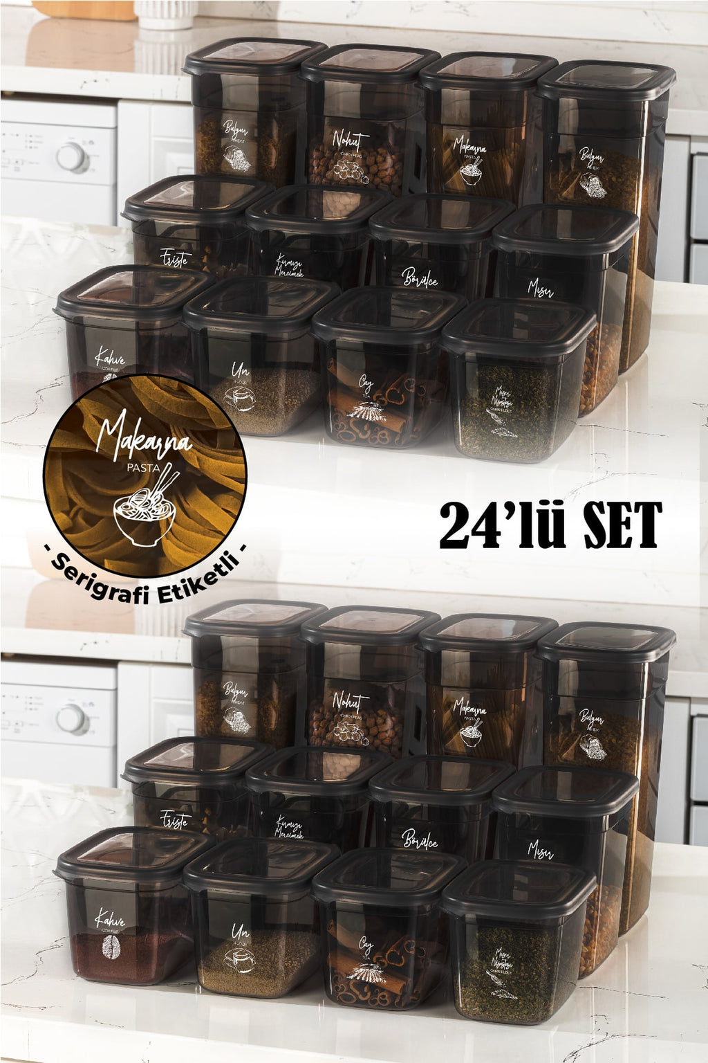 Beyaz Serigrafi Etiketli 24lü Set Peggy Dikdörtgen Saklama Kabı 8x(1,3 LİTRE, 2 LİTRE, 3,2 LİTRE)