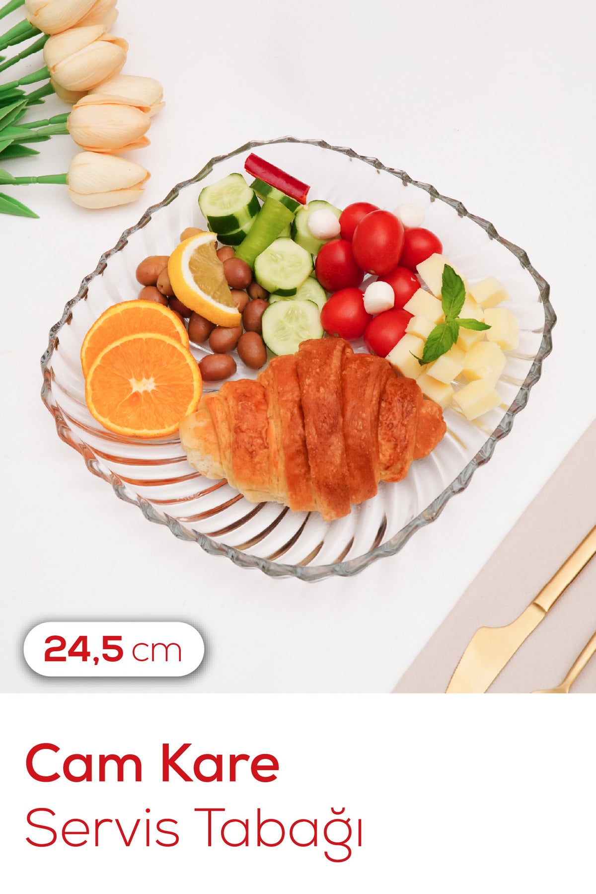 Cam Kare Sunum ve Servis Tabağı 24,5 cm