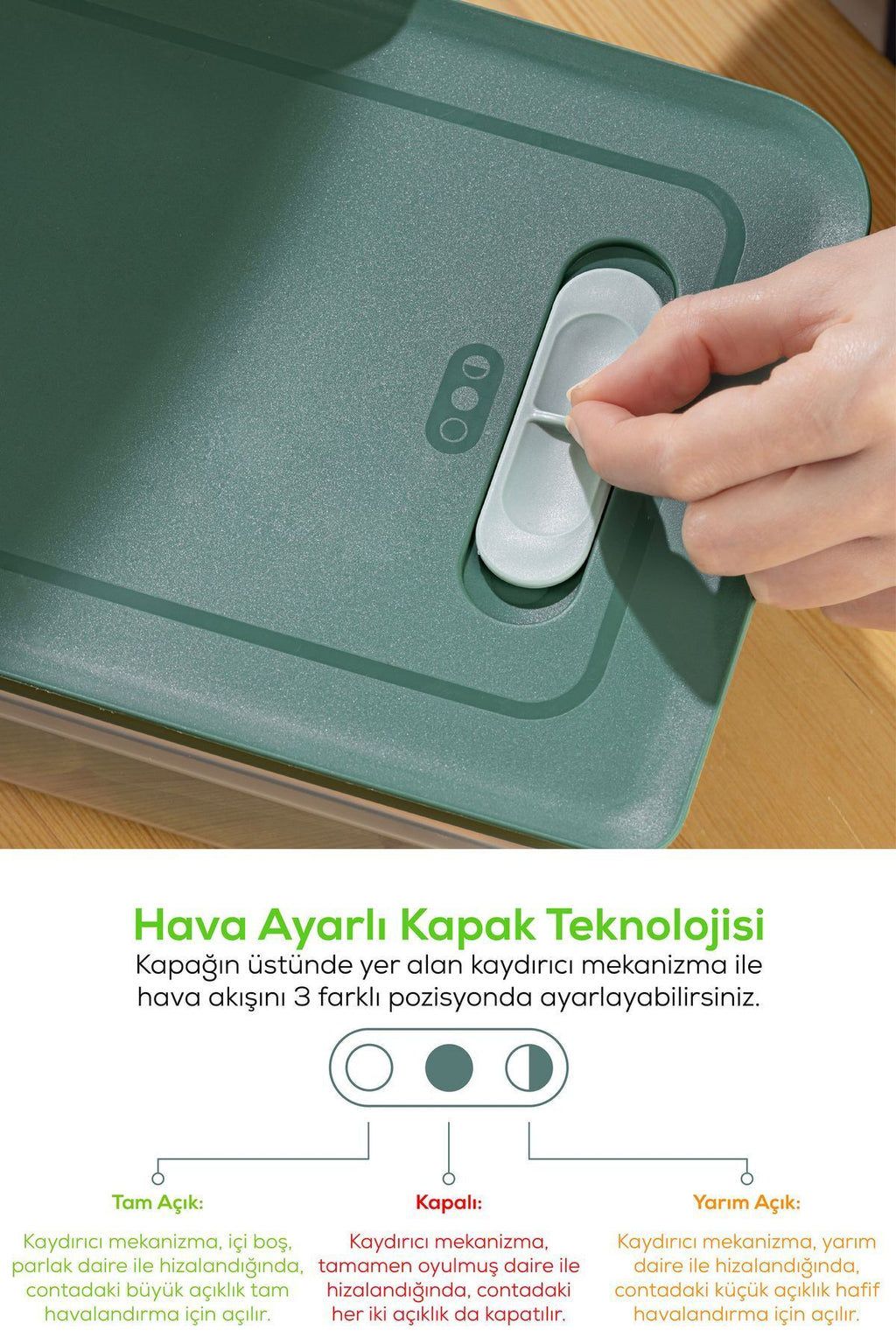 3'lü Ayarlı Sebze Ve Meyve Saklama Kabı Yeşil 3,8 Litre