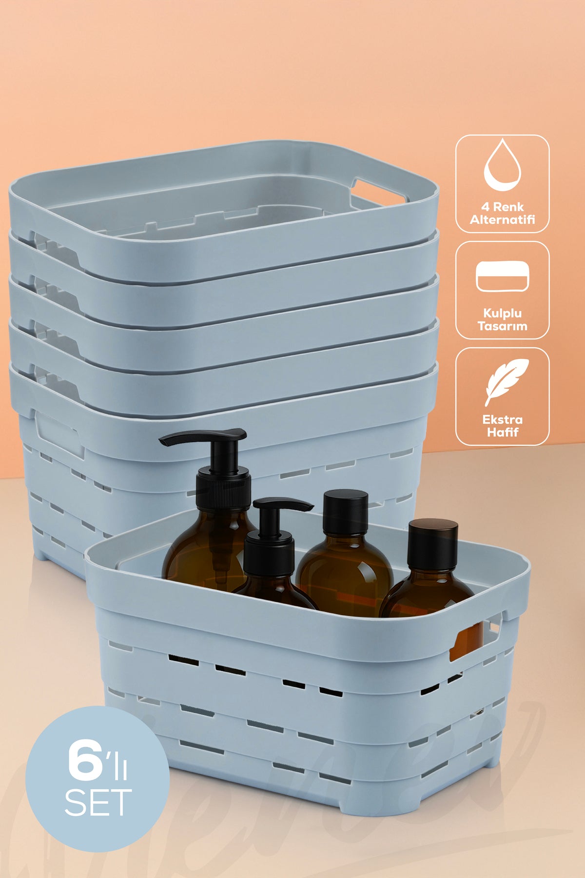 6'lı 3,8 Litre Delikli Saklama Kutusu Mavi