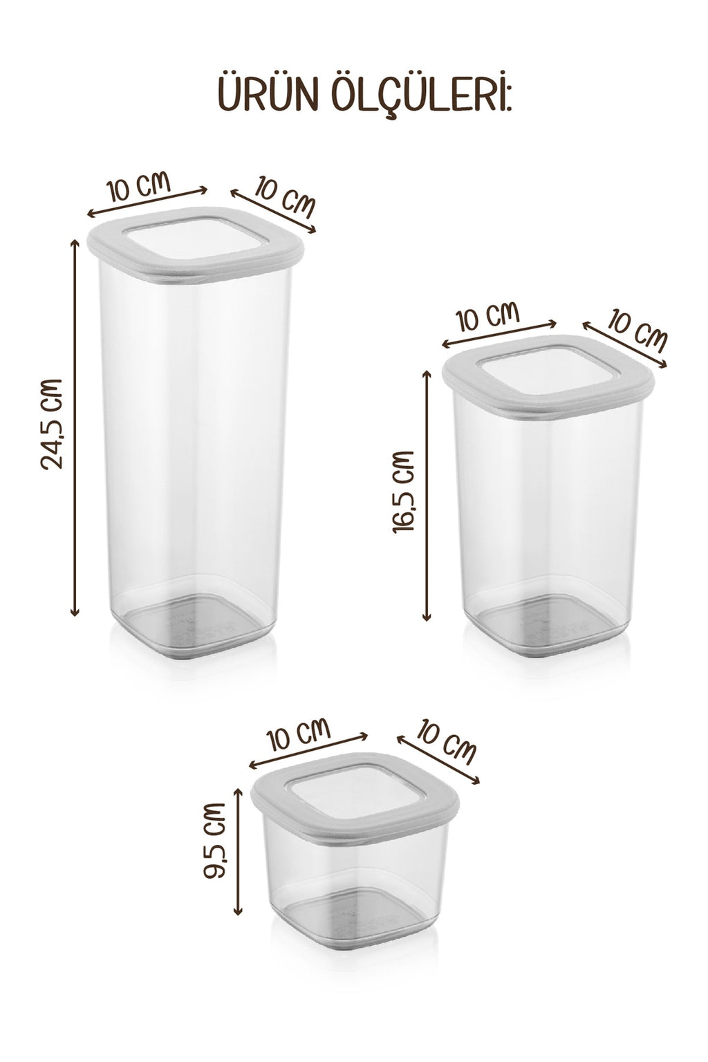 Renkli Etiketli Kare Erzak Saklama Kabı 15li Set 5x(0,55 Litre, 1,2 Litre, 1,75 Litre) Beyaz