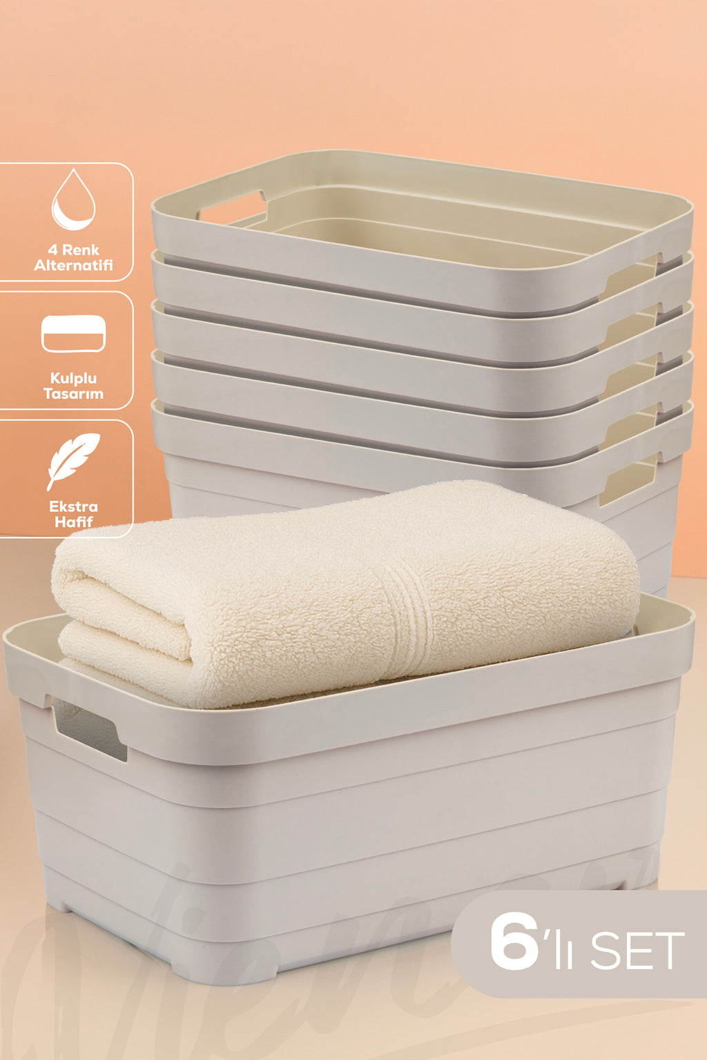 6'lı 10,8 Litre Saklama Kutusu Bej
