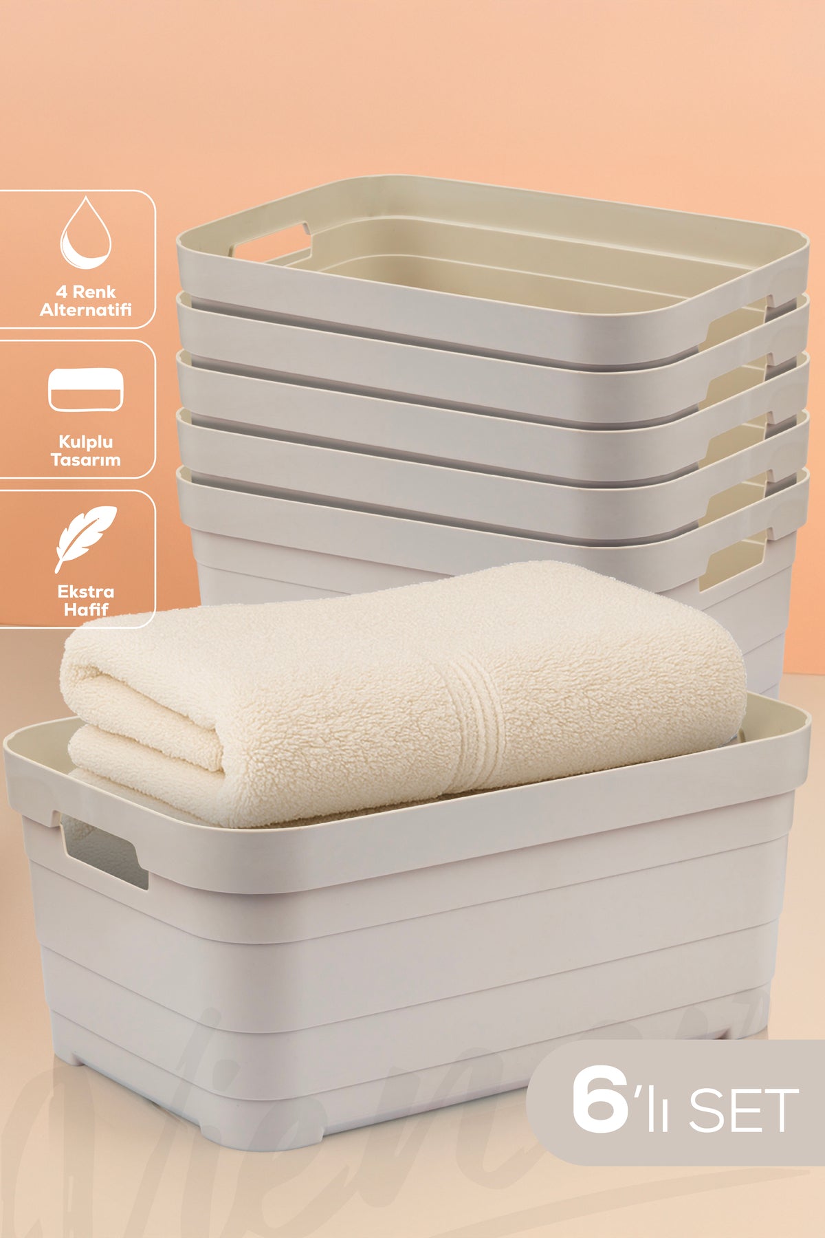 6'lı 10,8 Litre Saklama Kutusu Bej