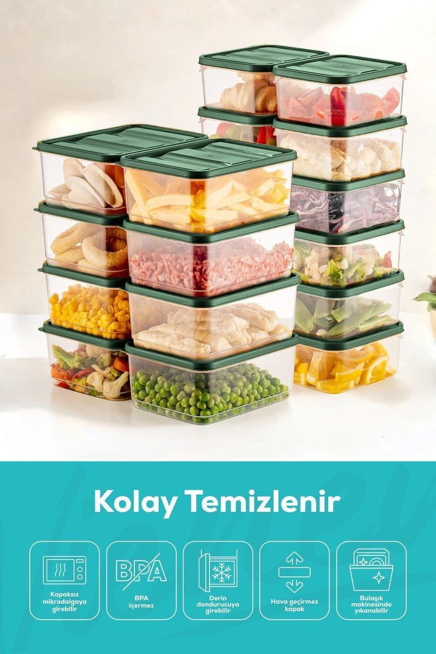 20'li Buzdolabı Düzenleyici Organizer Mikrodalgaya Uygun Difriz Saklama Kabı Yeşil