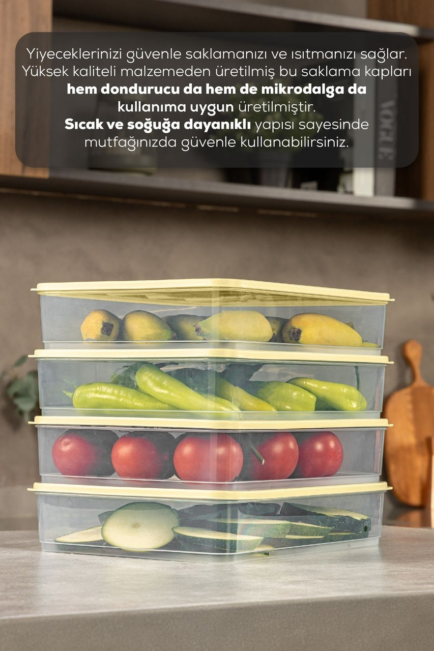 4'lü 3,5 Litre Buzdolabı Dondurucu Organizer Mikrodalga Ve Difrize Uygun Saklama Kabı Sarı