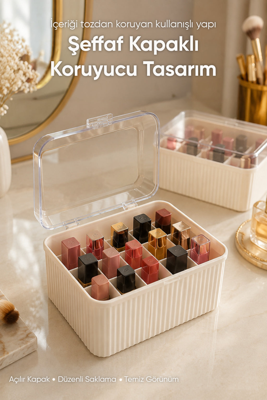 15 Bölmeli Organizer Şeffaf Kapaklı Makyaj Kozmetik Ruj Gloss Düzenleyici Çok Amaçlı Saklama Kutusu