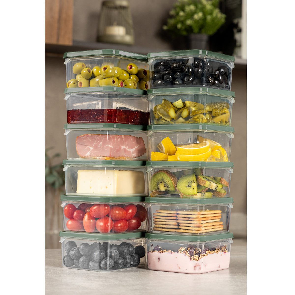 12'li 350 ml Buzdolabı Dondurucu Organizer Mikrodalga Ve Difrize Uygun Saklama Kabı Yeşil