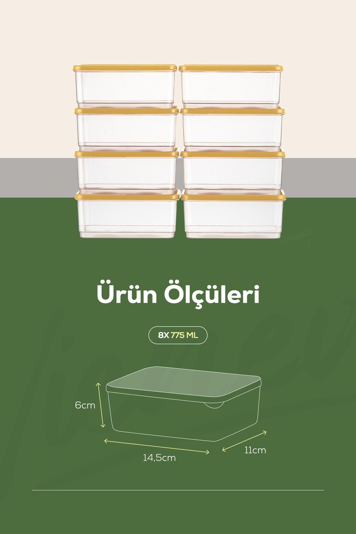 8'li Buzdolabı Düzenleyici Organizer Mikrodalgaya Uygun Difriz Saklama Kabı Sarı
