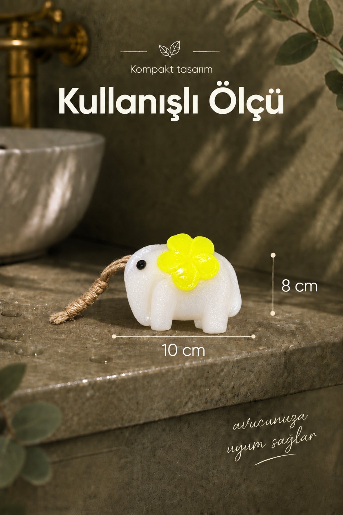 Sarı Çiçekli Fil Şekilli Katı Sabun 8x10 cm Asılabilir Dekoratif Banyo El Sabunu