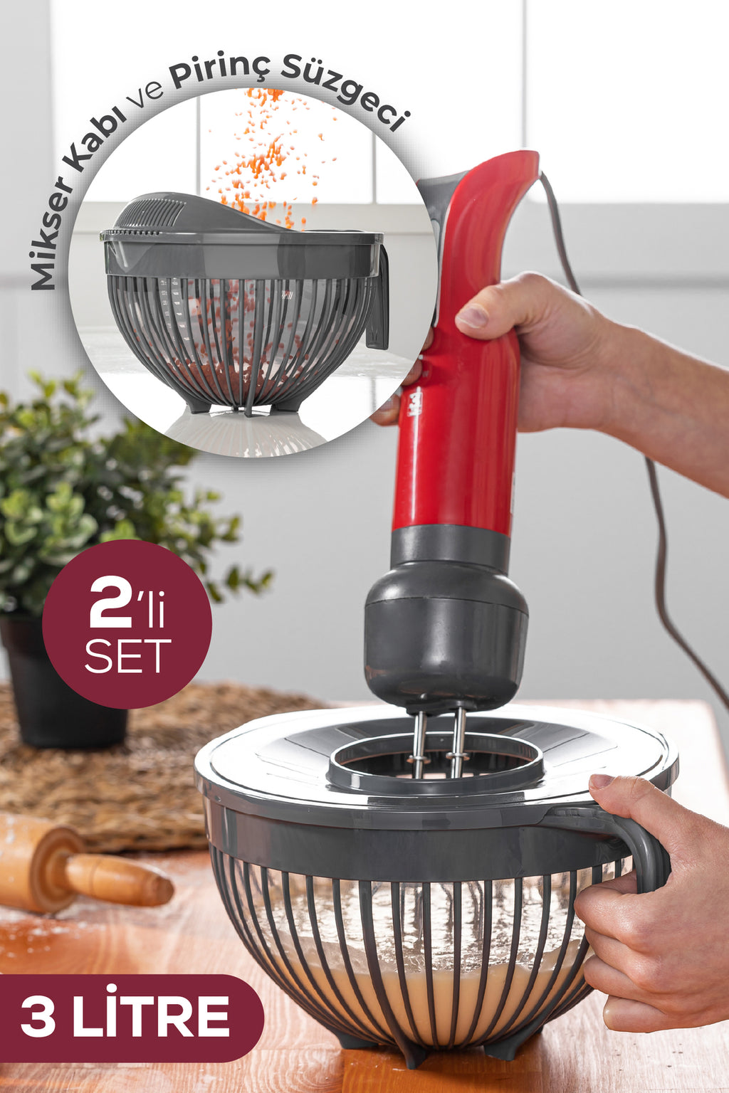 2li Linea Kapaklı Mikser Kabı 3 Litre Siyah