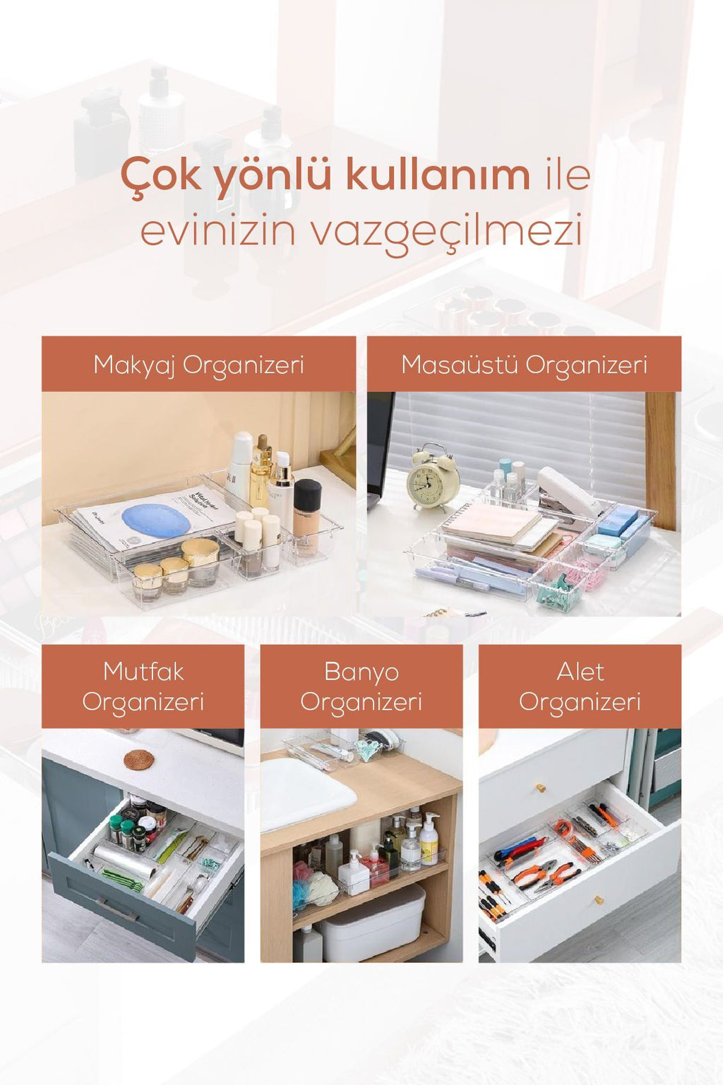 12'li Şeffaf Çekmece Içi Düzenleyici Organizer 3x(D.DKDRTGN) 4x(K.DKDRGN,K.KARE) 1x(O.DKDRGN)