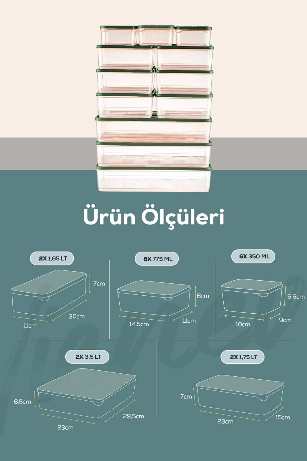 20'li Buzdolabı Düzenleyici Organizer Mikrodalgaya Uygun Difriz Saklama Kabı Yeşil