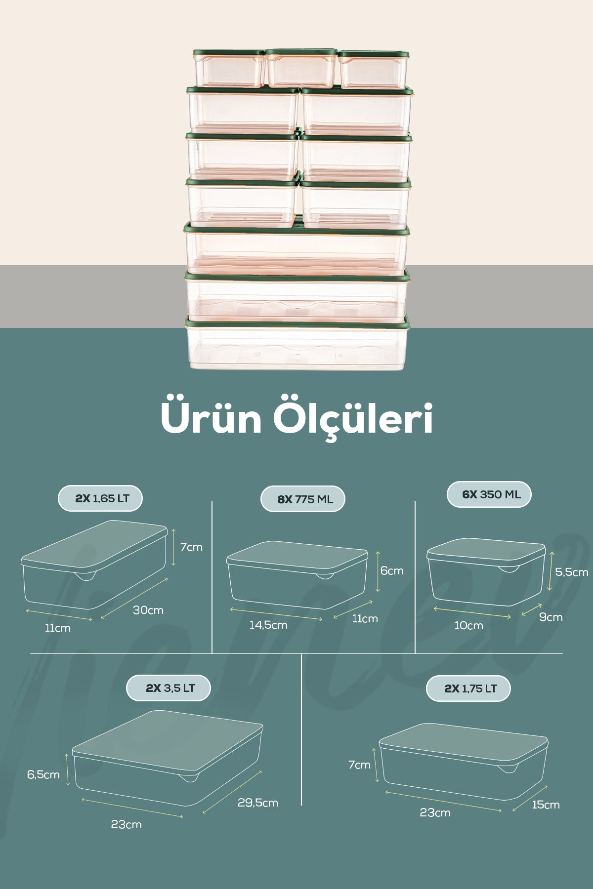 20'li Buzdolabı Düzenleyici Organizer Mikrodalgaya Uygun Difriz Saklama Kabı Yeşil
