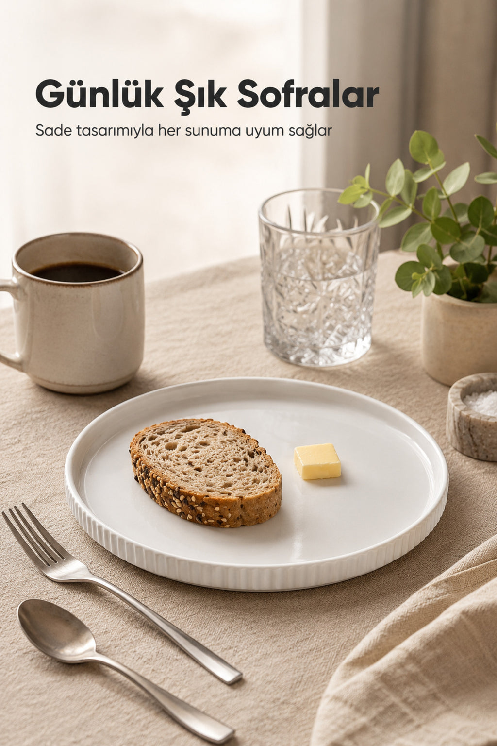 2 Parça 24 cm Porselen Servis Tabağı Seti - Modern Çizgili Yuvarlak Sunum Tabağı