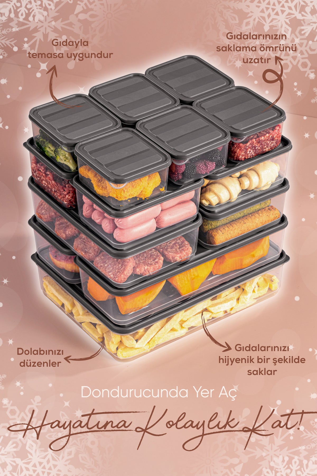15li Buzdolabı Düzenleyici Organizer Mikrodalgaya Uygun Difriz Saklama Kabı Gri
