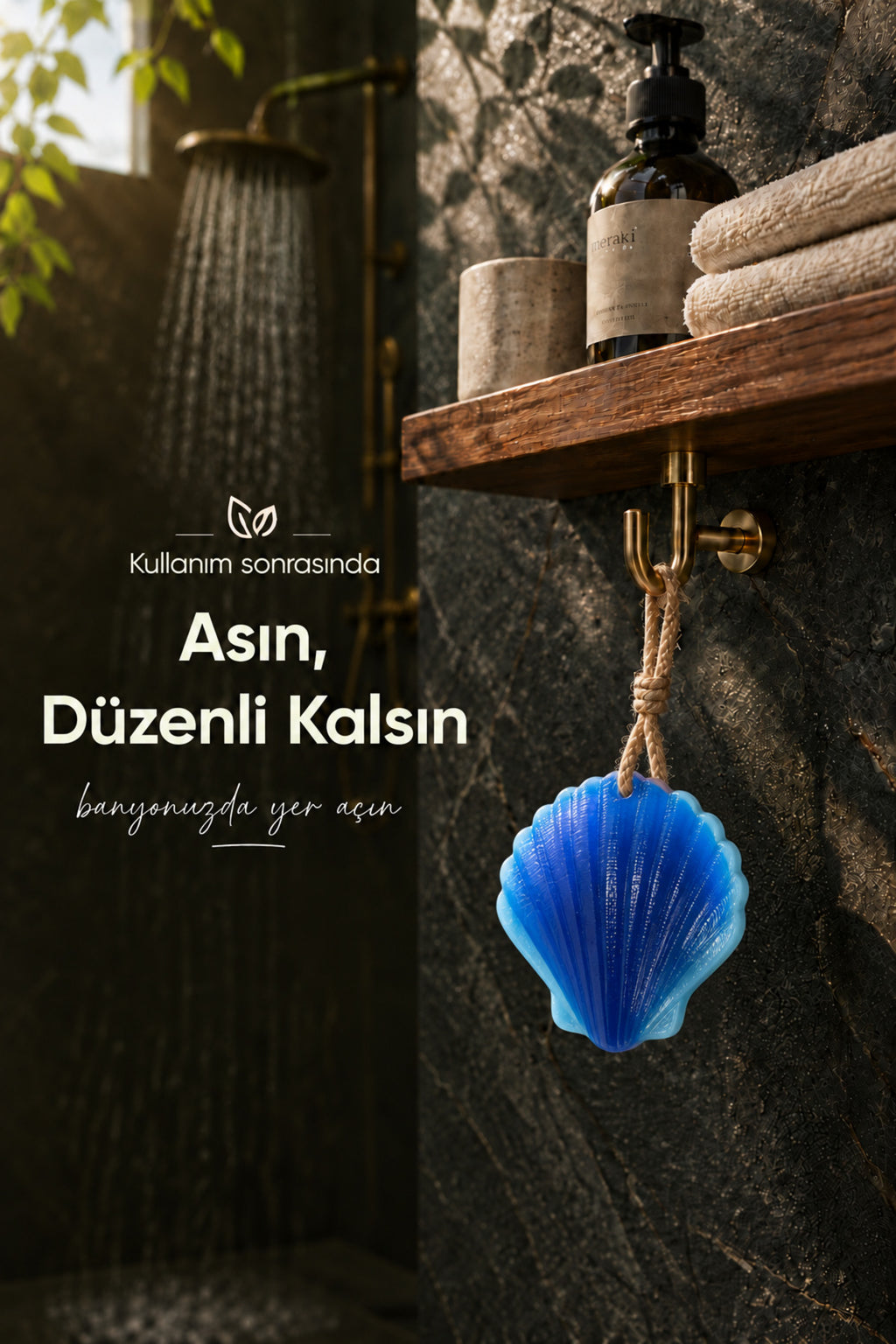Mavi Deniz Kabuğu Şekilli Katı Sabun 9x9,5 cm Asılabilir Dekoratif Banyo El Sabunu