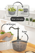 4 Litre Kare Kase Ayrı Süzgeçli Antrasit-Füme