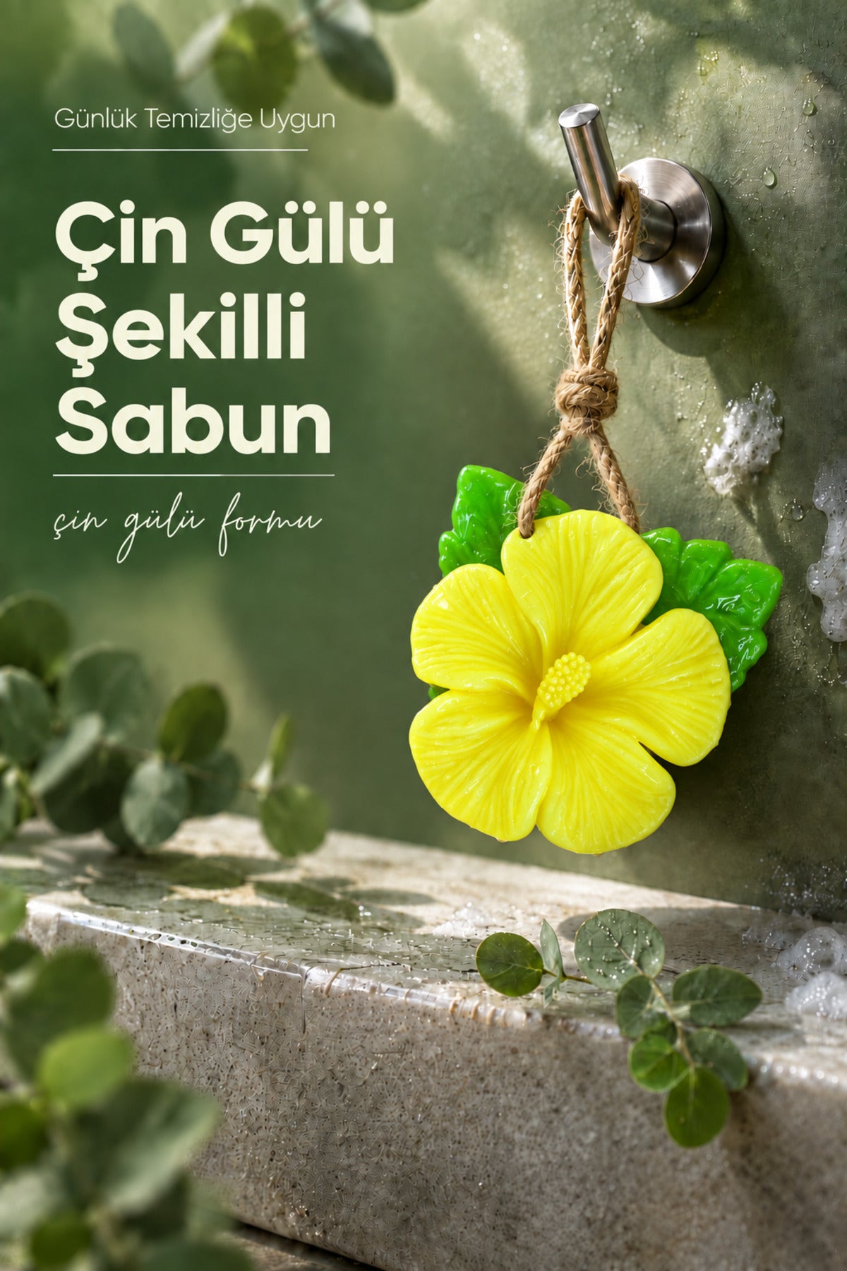 Sarı Çin Gülü Şekilli Katı Sabun 10x10 cm Asılabilir Dekoratif Banyo El Sabunu